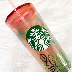 NWT Starbucks glass floral foil leaf 18 oz tumbler